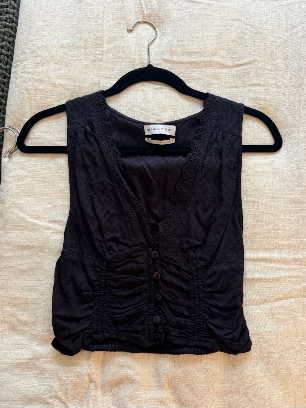 Urban Outfitters Black Lace-Trim Button-Front Camisole